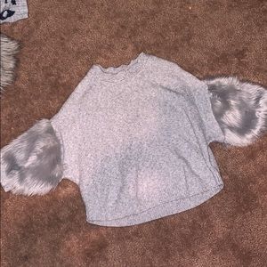 Fur sleeve sweater